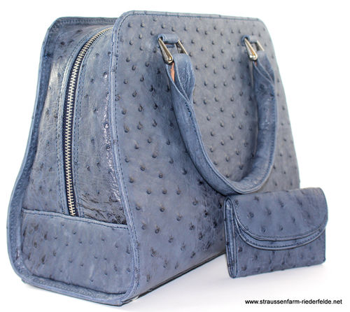 Damentasche Straußenleder blau "Jala"